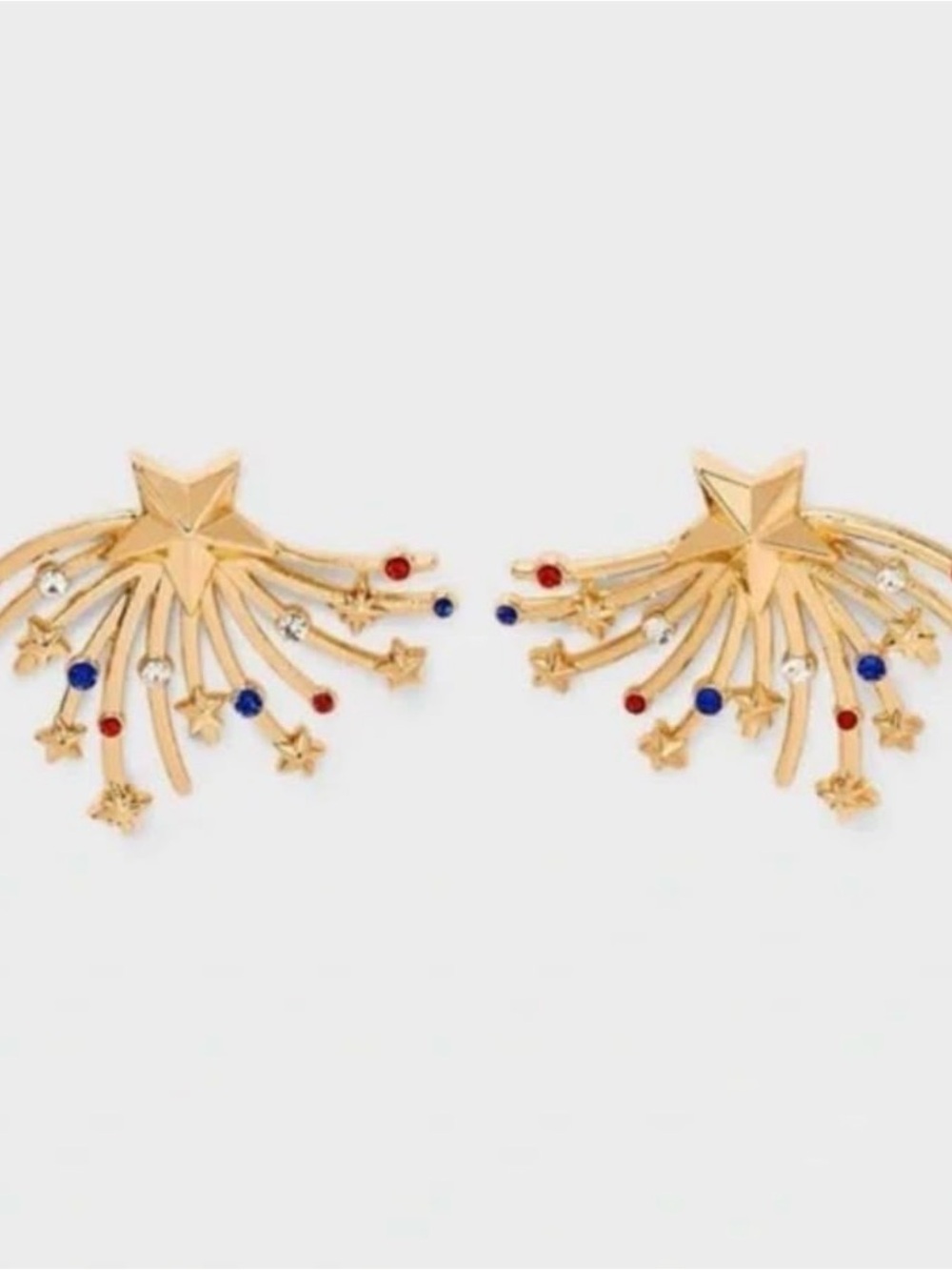 BaubleBar Gold Fireworks Starburst Earrings with Red, Blue & White Stones